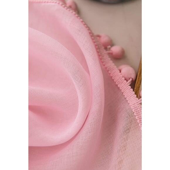 Sheer Curtains with Pom pom Linen Curtains Set of 2 Curtain Panels 54 X 53, Pink - Picture 7 of 12